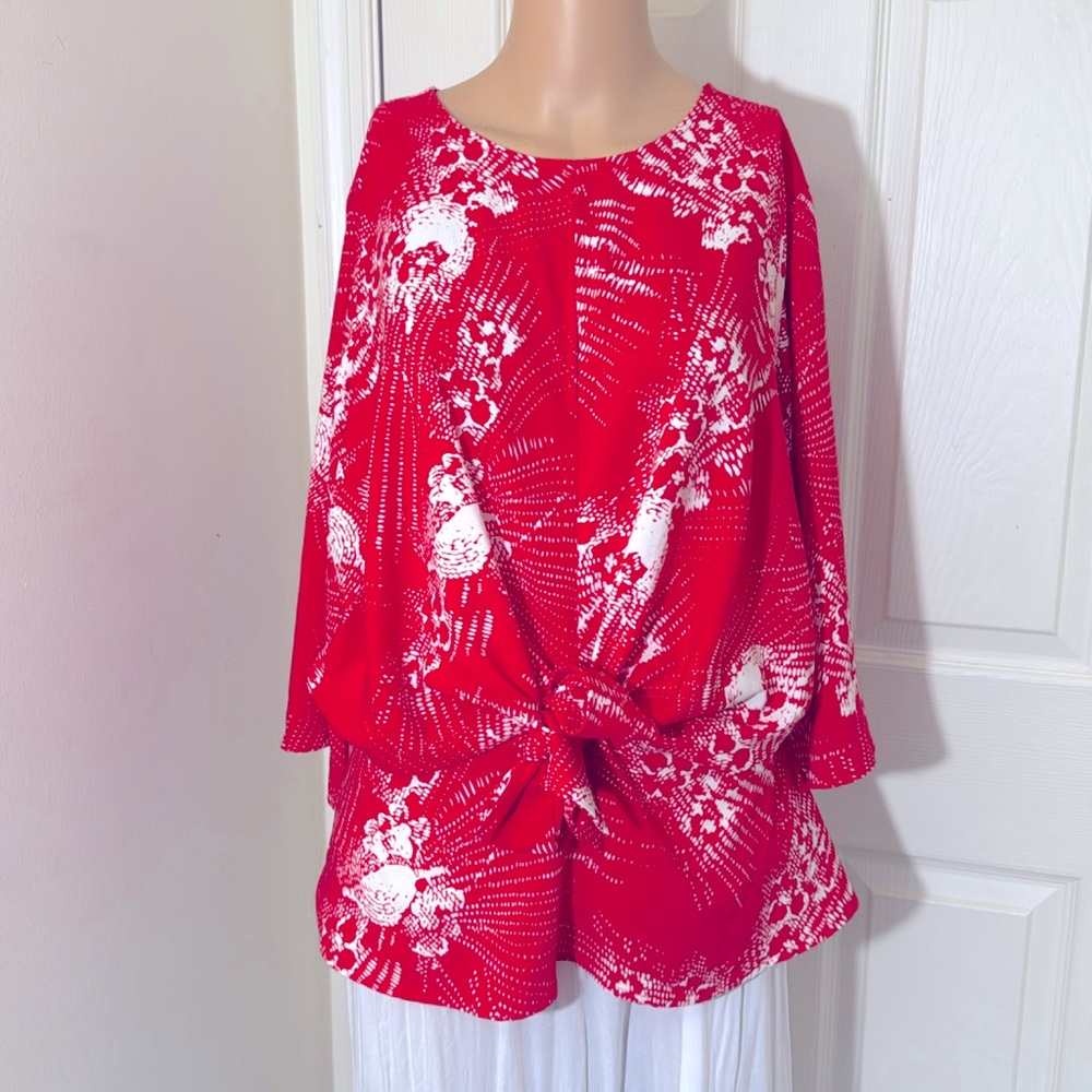 Cute Keyhole Neckline Summer Top Orange & White Size Large